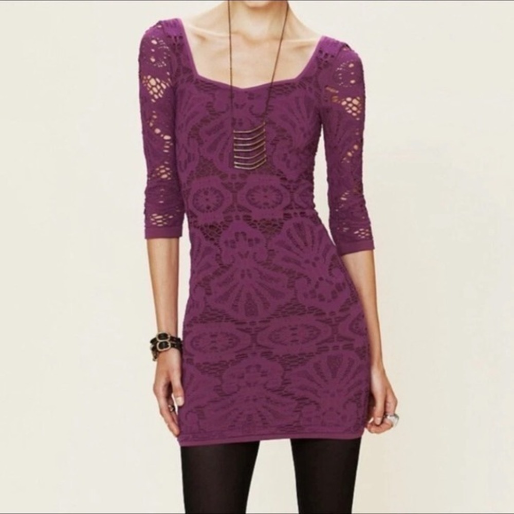 Intimately Free People Medallion Lace Bodycon Dress‎ Purple Mini Dress M/L